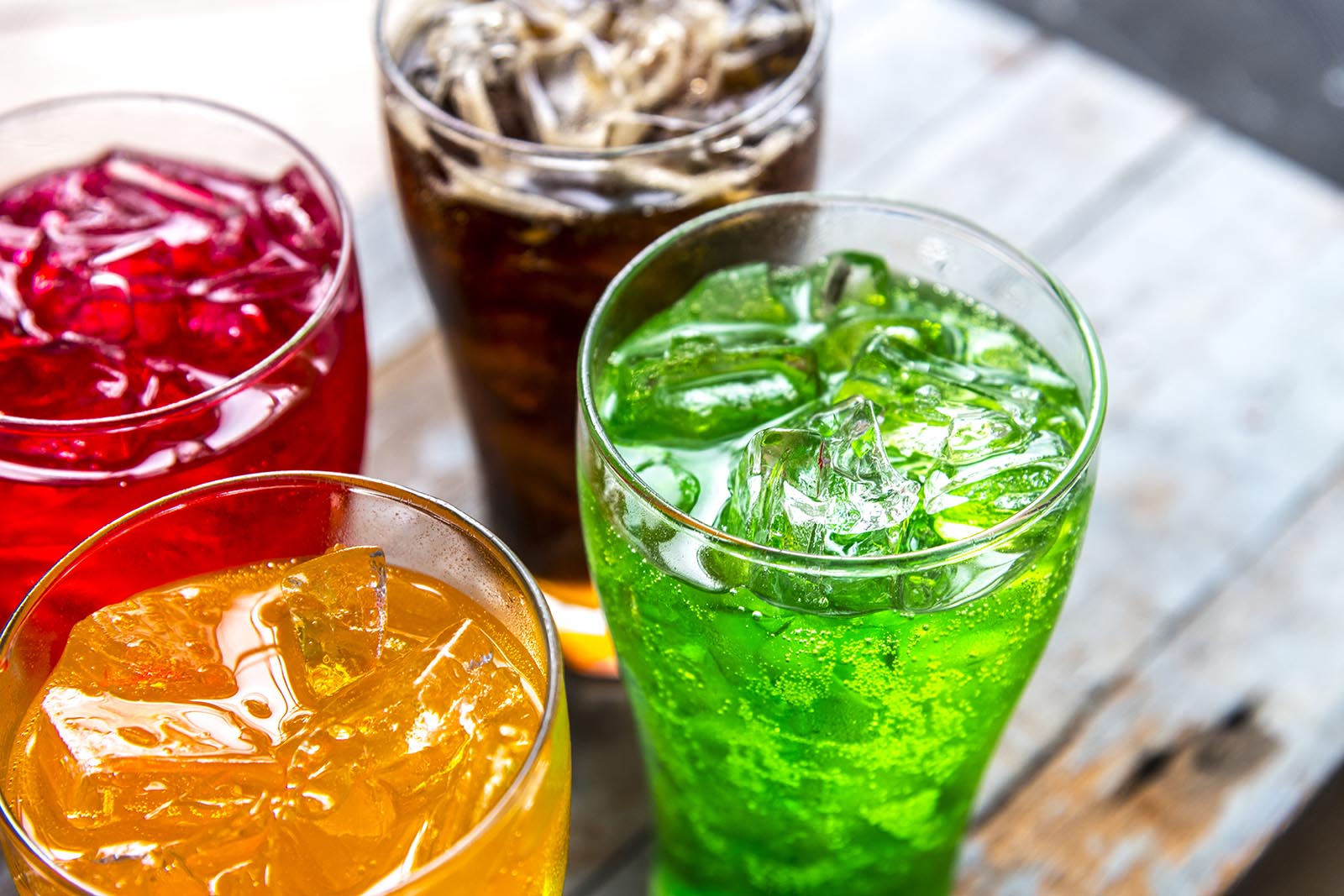 Colorful soda drinks macro shot